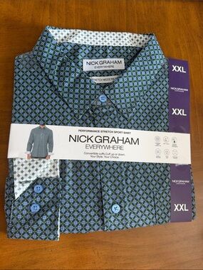 Nick Graham Everywhere Performance Stretch Sport Shirt - Green Geometric XXL